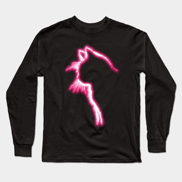 Glowing Pink Neon Cat Long Sleeve T-Shirt by la chataigne qui vole ⭐⭐⭐⭐⭐